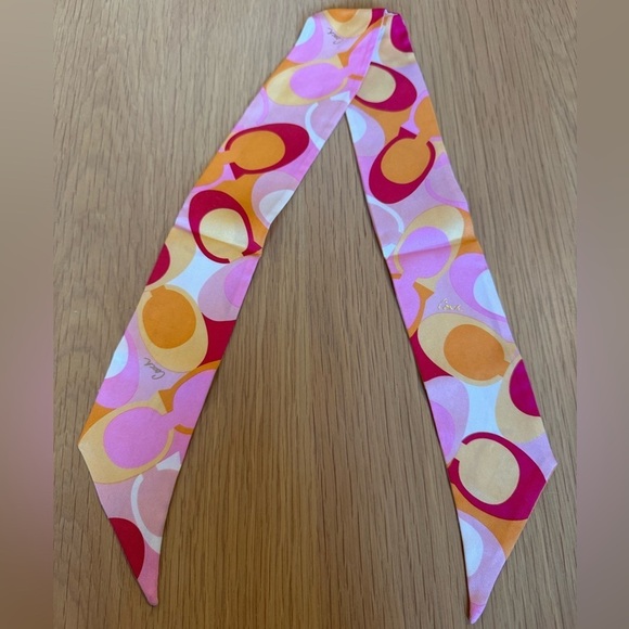 COACH Silk C Print Twilly Small Skinny Scarf VGUC - Picture 2 of 4